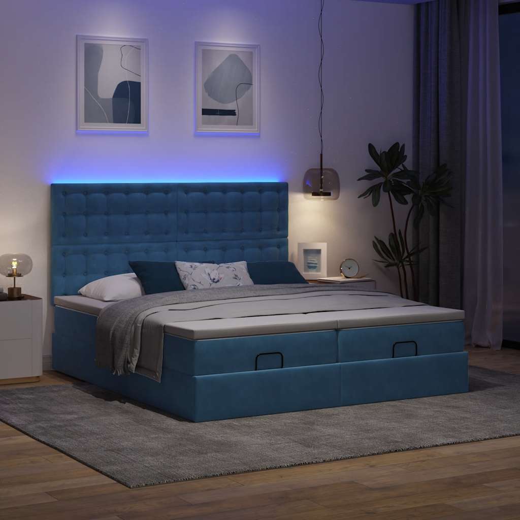 Cadre de lit ottoman avec matelas bleu foncé 200x200 cm velours - XIOS