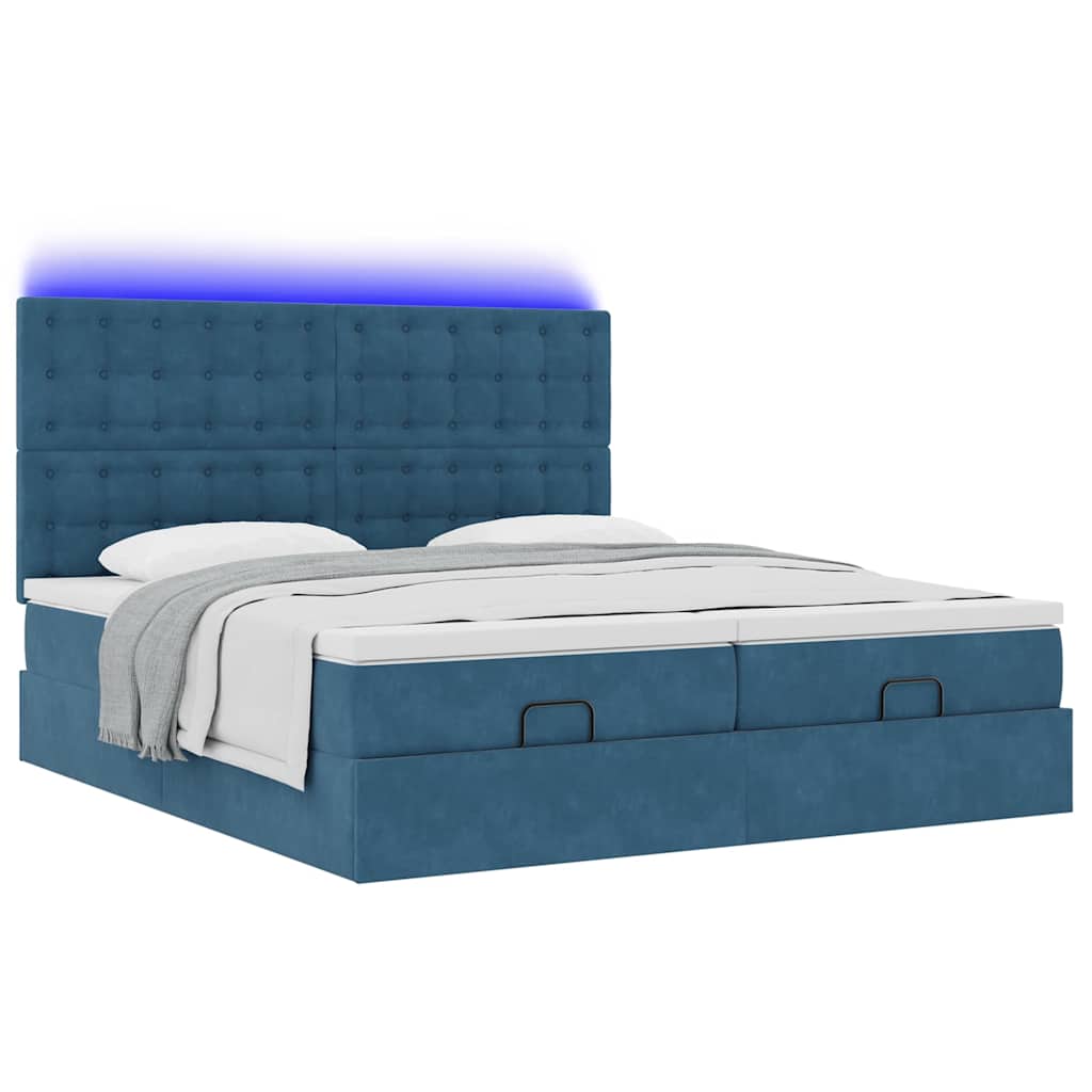 Cadre de lit ottoman avec matelas bleu foncé 200x200 cm velours - XIOS