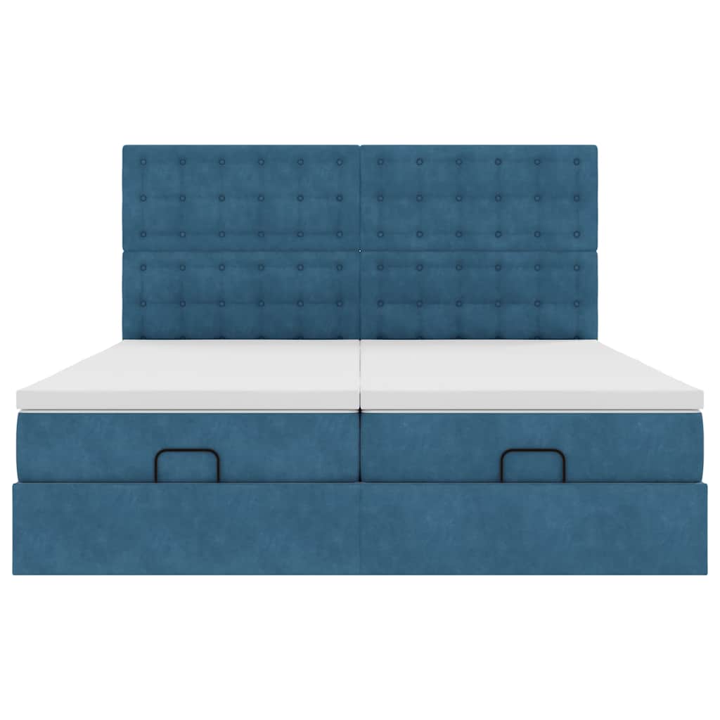 Cadre de lit ottoman avec matelas bleu foncé 200x200 cm velours - XIOS