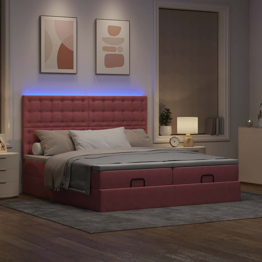 Cadre de lit ottoman avec matelas rose 200x200 cm velours - XIOS