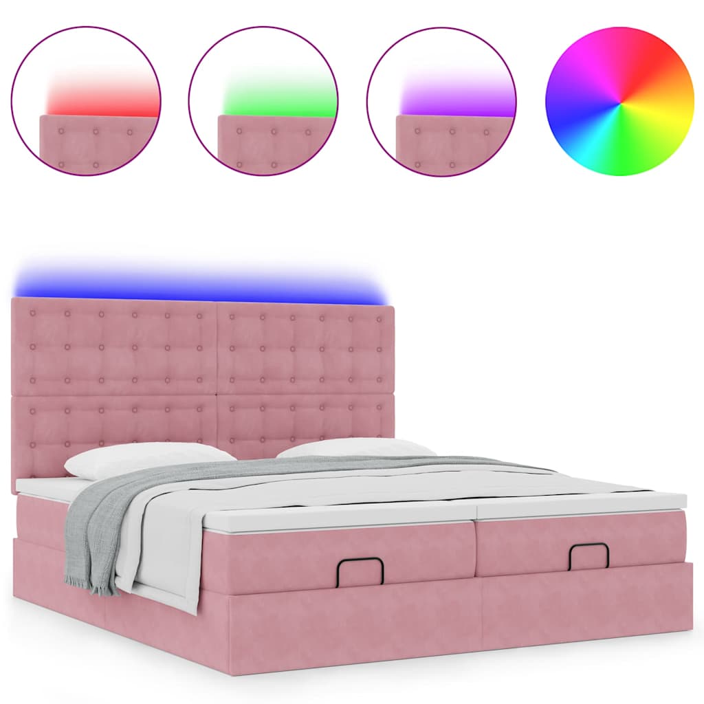 Cadre de lit ottoman avec matelas rose 200x200 cm velours - XIOS