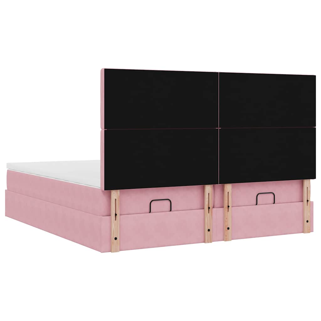 Cadre de lit ottoman avec matelas rose 200x200 cm velours - XIOS