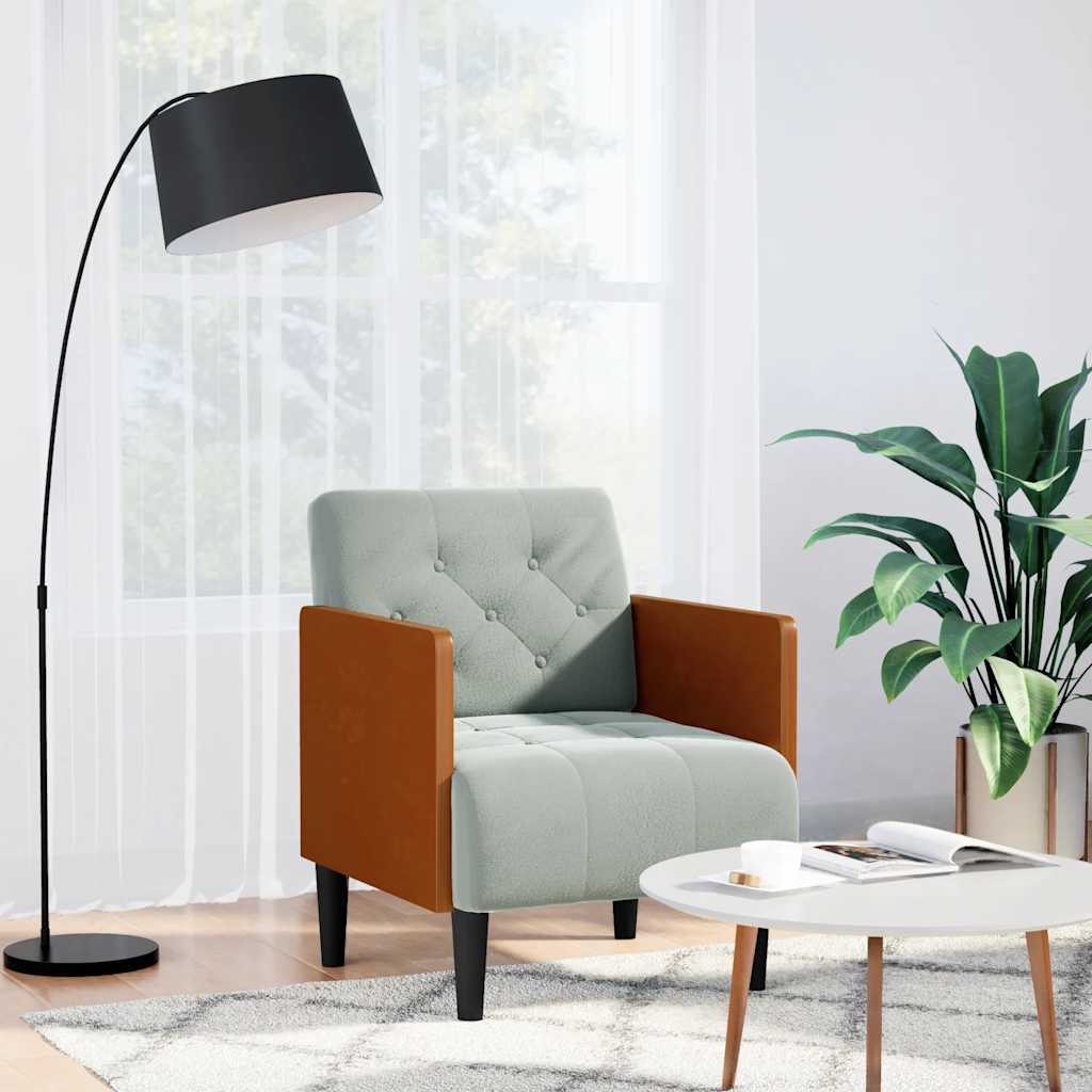 Fauteuil canapé avec accoudoirs gris clair 55 cm velours - XIOS