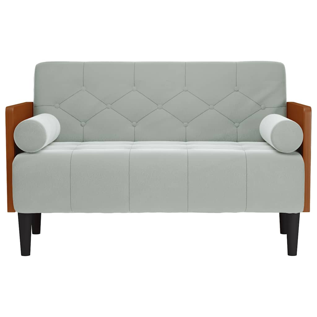 Canapé deux places avec coussins cylindriques gris clair 110 cm velours - XIOS