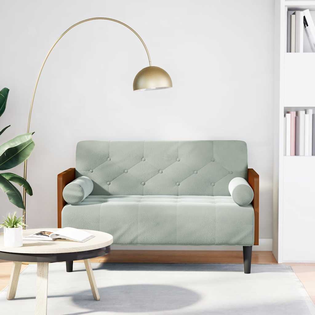 Canapé deux places avec coussins cylindriques gris clair 110 cm velours - XIOS