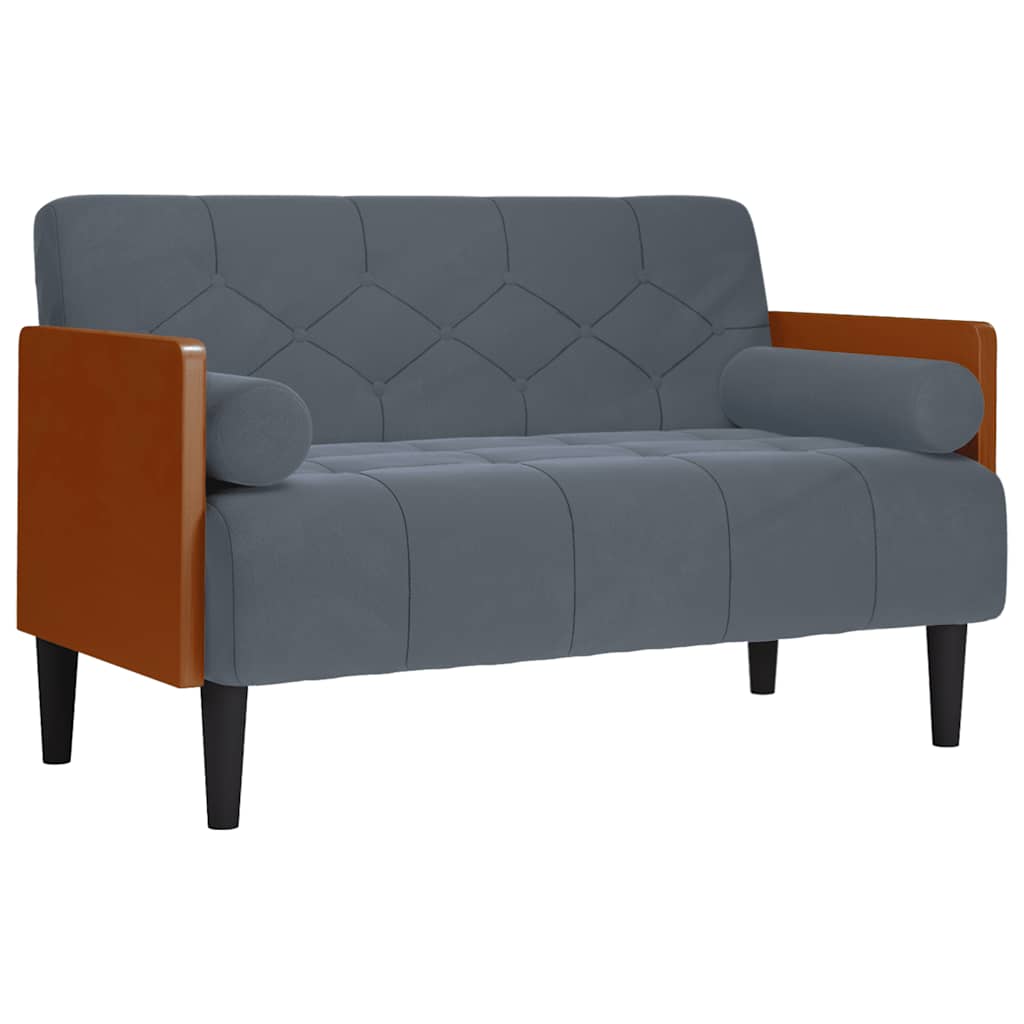 Canapé deux places avec coussins cylindriques gris foncé 110 cm velours - XIOS