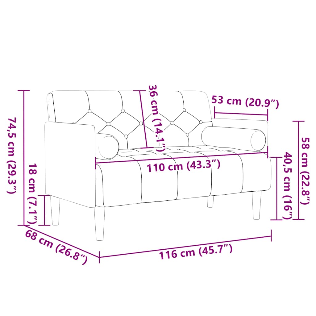 Canapé deux places avec coussins cylindriques gris foncé 110 cm velours - XIOS