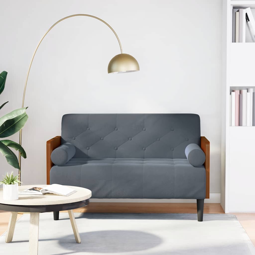 Canapé deux places avec coussins cylindriques gris foncé 110 cm velours - XIOS