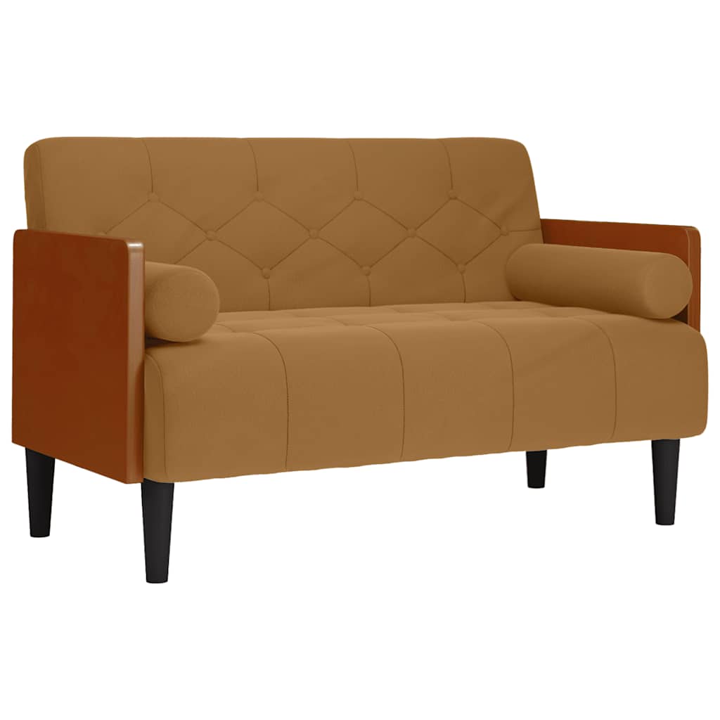 Canapé deux places avec coussins cylindriques velours marron 110 cm - XIOS