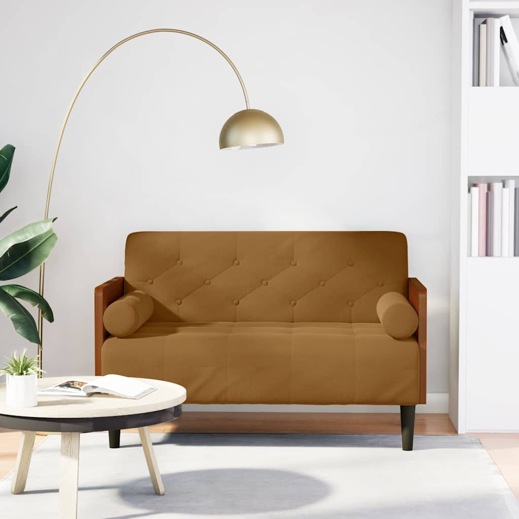 Canapé deux places avec coussins cylindriques velours marron 110 cm - XIOS