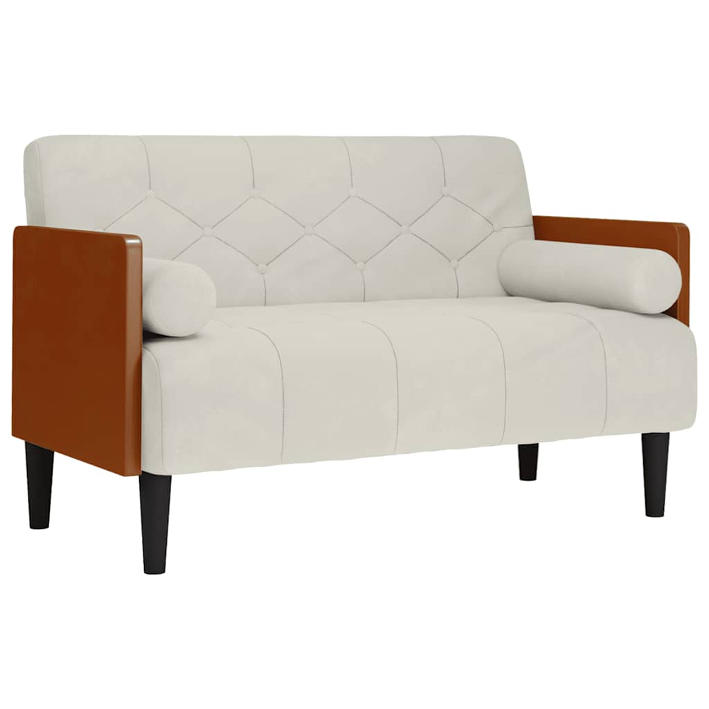 Canapé deux places avec coussins cylindriques couleur crème 110 cm velours - XIOS