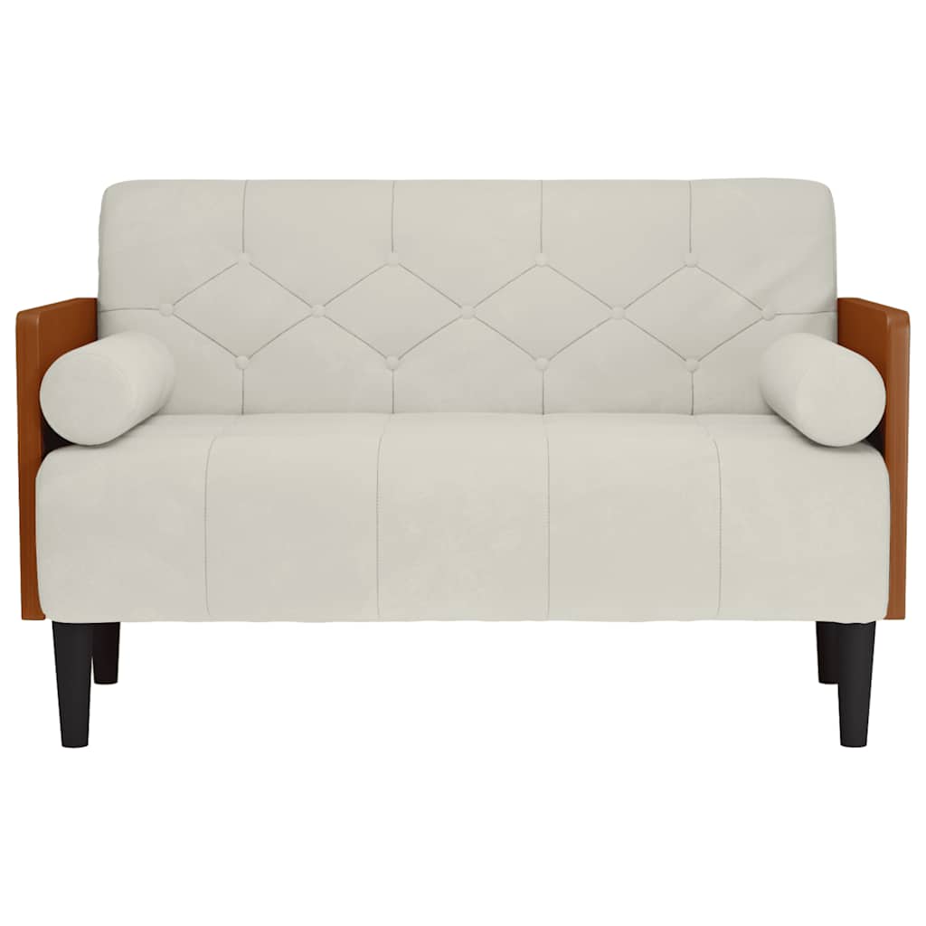 Canapé deux places avec coussins cylindriques couleur crème 110 cm velours - XIOS