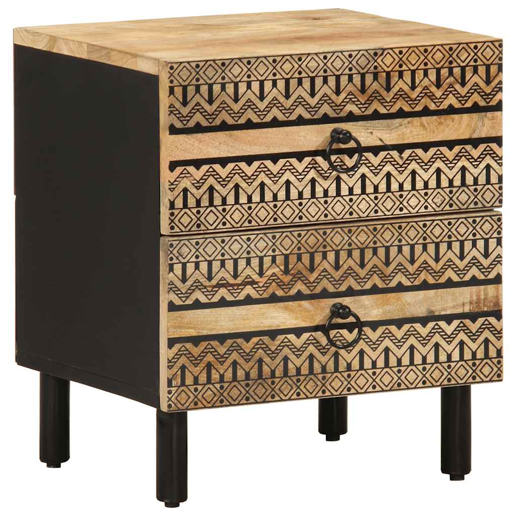 Table de chevet noir 40x33,5x46 cm bois de manguier massif brut - XIOS