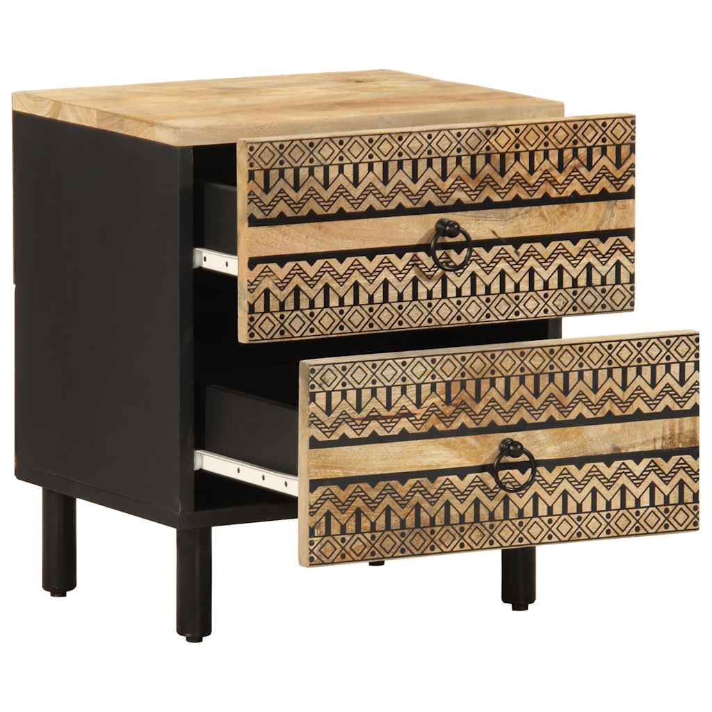 Table de chevet noir 40x33,5x46 cm bois de manguier massif brut - XIOS
