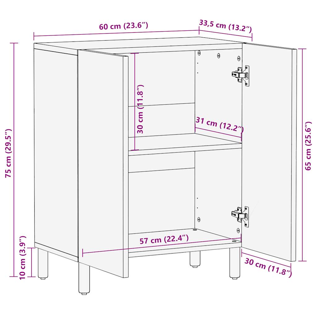 Buffet 60x33,5x75 cm bois de manguier brut massif