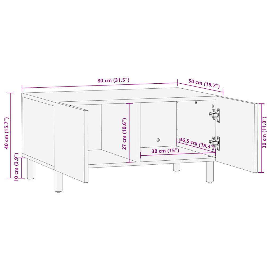 Table basse noir 80x50x40 cm bois de manguier massif brut - XIOS