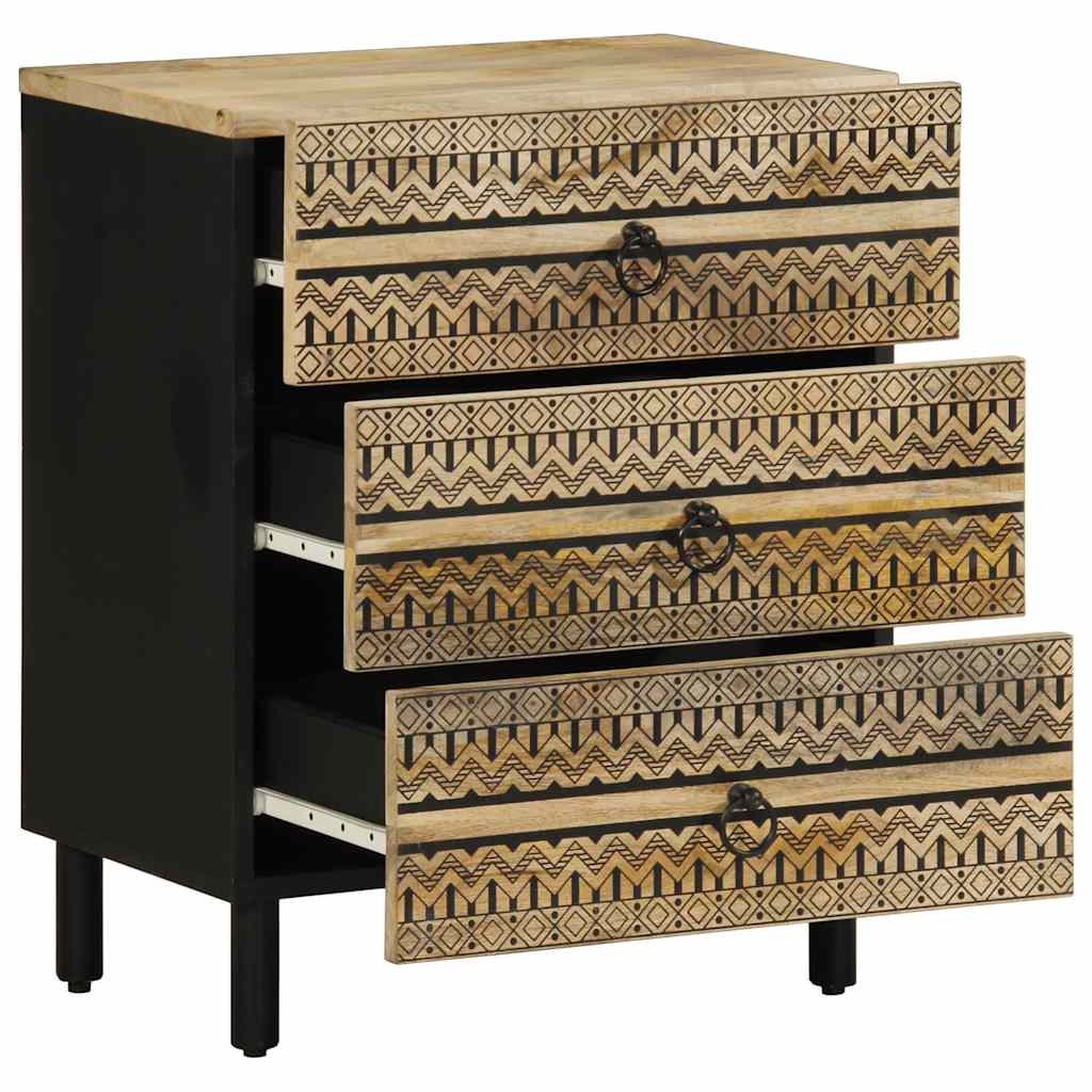 Table de chevet noir 50x33x62 cm bois de manguier massif brut - XIOS