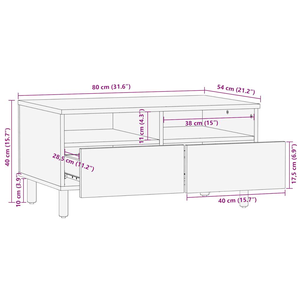 Table basse noir 80x54x40 cm bois massif de manguier brut - XIOS