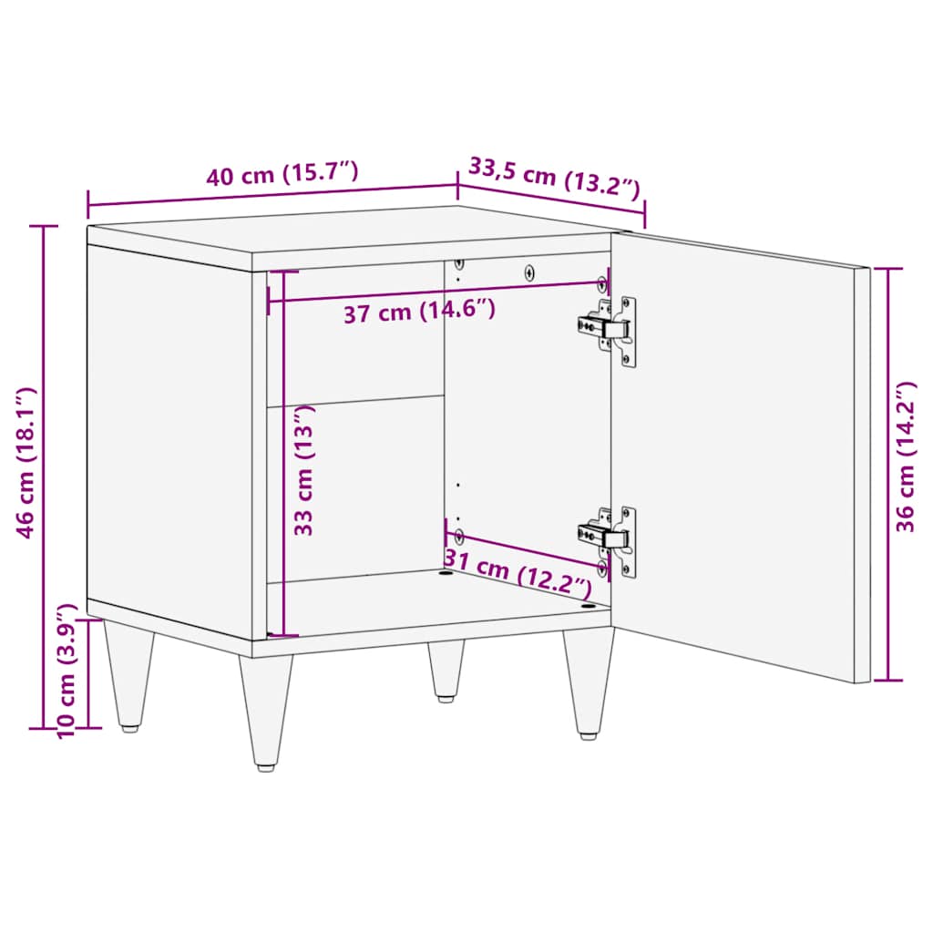 Tables de chevet 2 pcs 40x33,5x46 cm Bois de manguier solide - XIOS