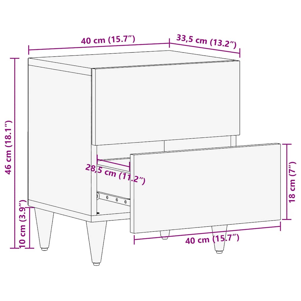 Table de chevet 40x33,5x46 cm bois de manguier solide - XIOS