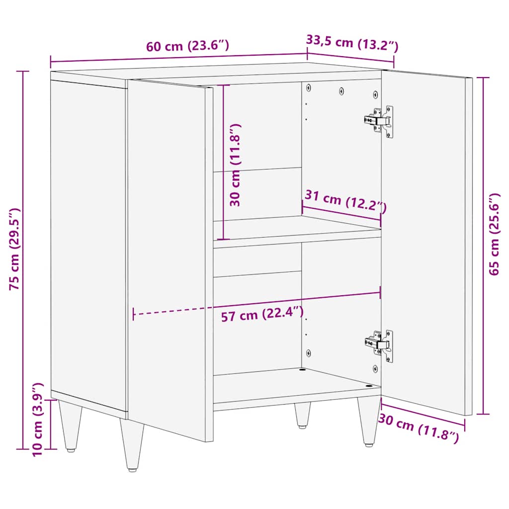 Buffet 60x33,5x75 cm bois de manguier massif