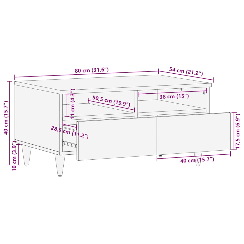 Table basse 80x54x40 cm bois de manguier massif - XIOS