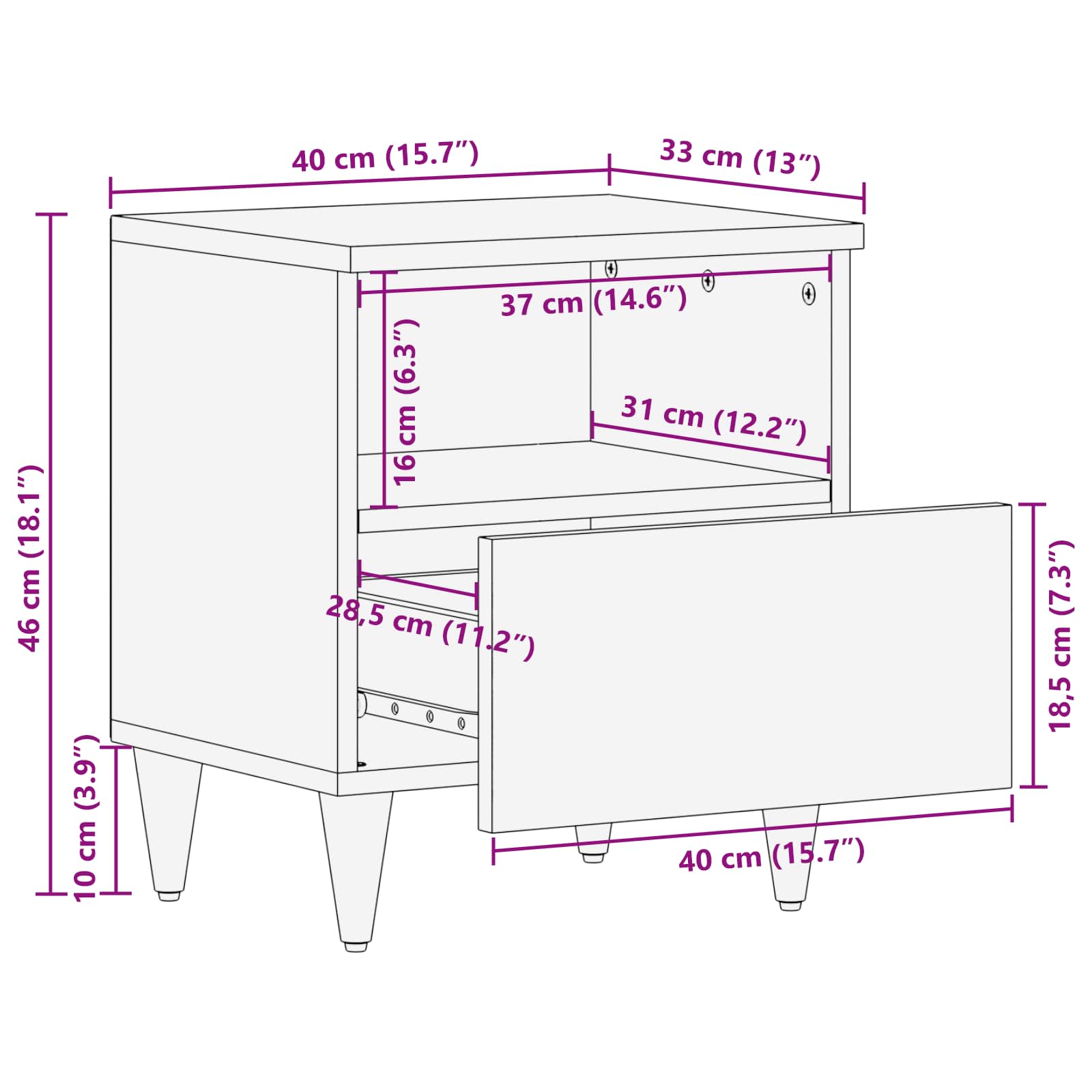 Table de chevet avec tiroir 2 pcs Marron 40 x 33 x 46 cm - XIOS