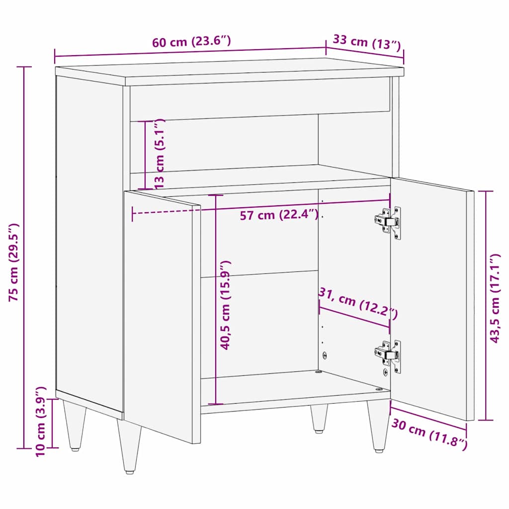 Buffet Marron 60 x 33.5 x 75 cm Bois de manguier massif XIOS