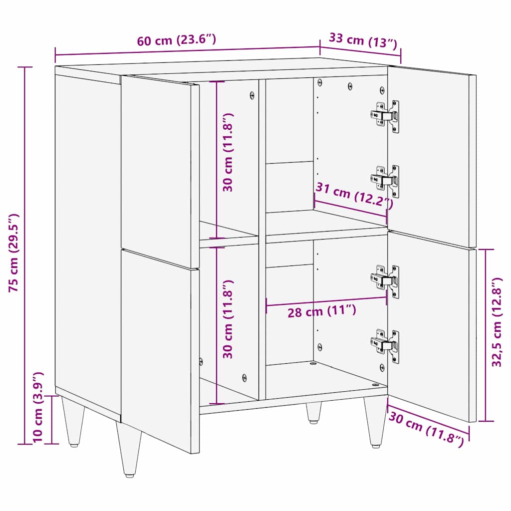 Buffet Marron 60 x 33 x 75 cm Bois de manguier massif XIOS