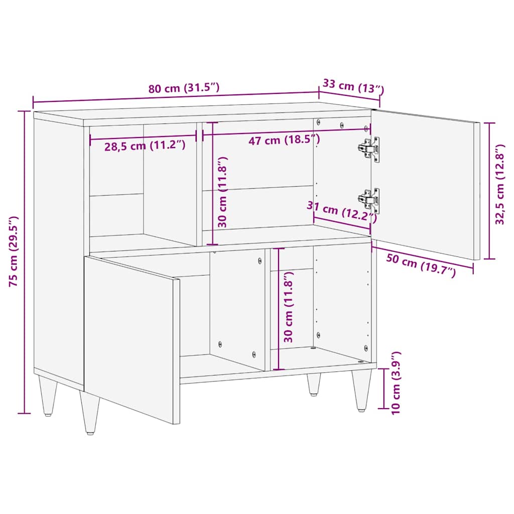 Buffet Marron 80 x 33,5 x 75 cm Bois de manguier massif XIOS
