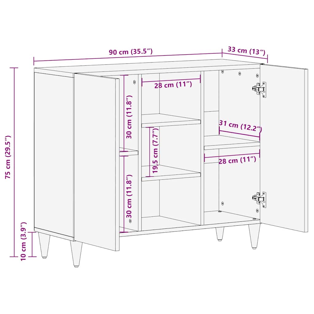 Buffet Marron 90 x 33.5 x 75 cm Bois de manguier massif XIOS