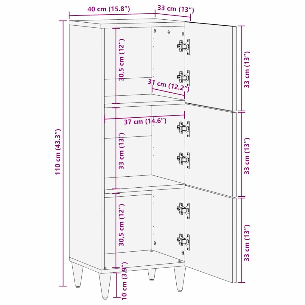 Buffet Marron 40 x 33.5 x 110 cm Bois de manguier massif XIOS