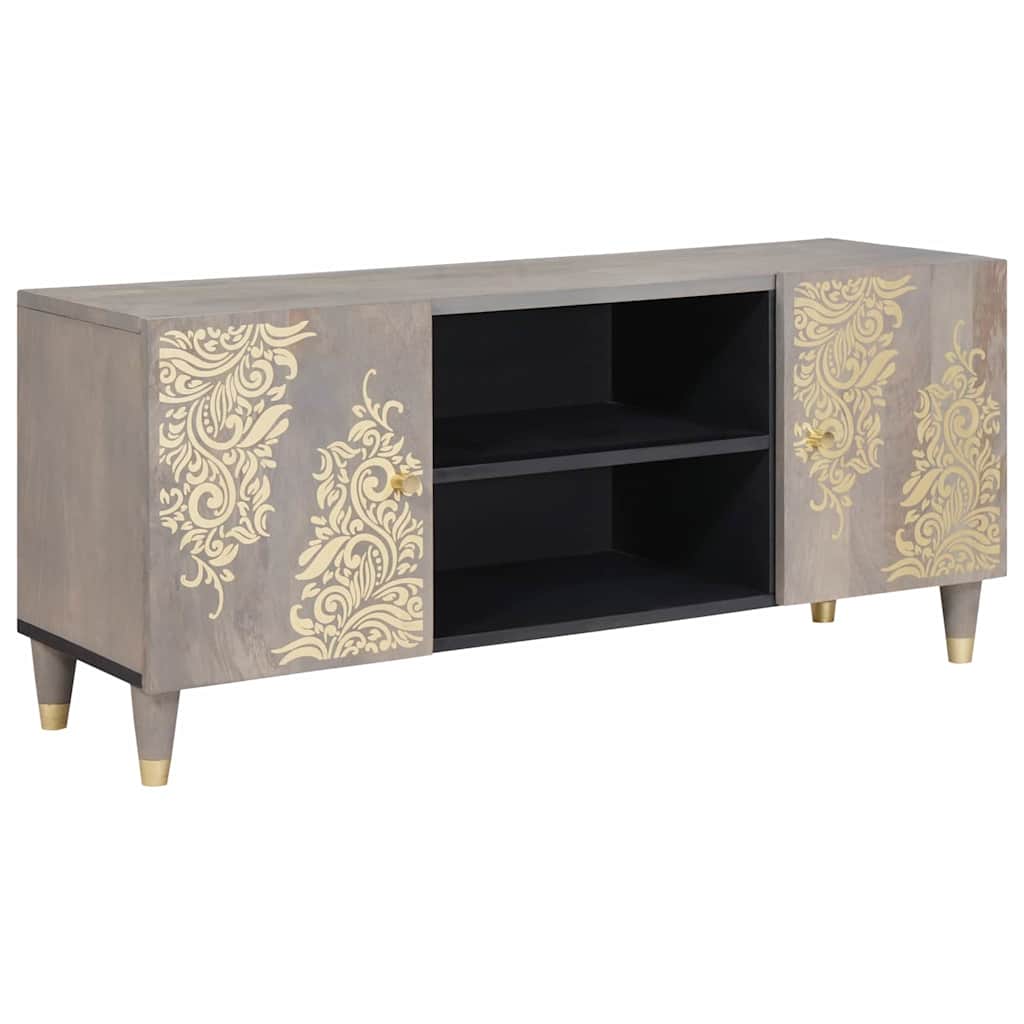 Meuble TV Gris et or 105 x 33.5 x 46 cm Bois de manguier massif XIOS