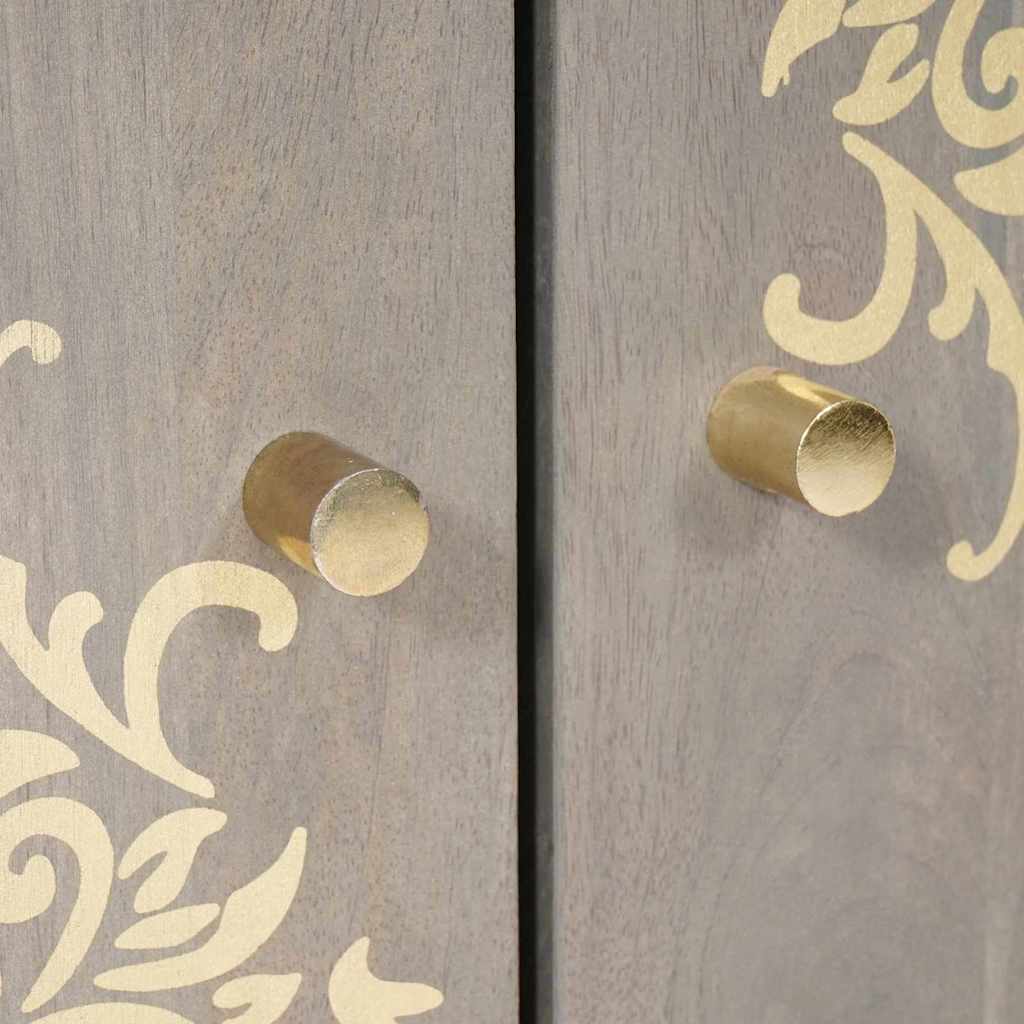Buffet Gris et or 60 x 33.5 x 75 cm Bois de manguier massif