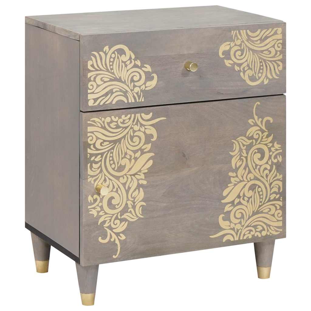 Cabinet de chevet Gris 50 x 33 x 60 cm bois de manguier massif