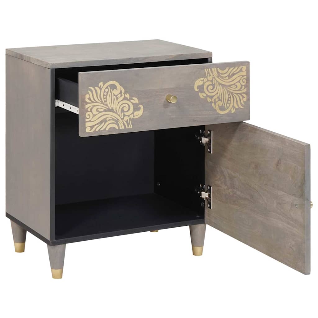 Cabinet de chevet Gris 50 x 33 x 60 cm bois de manguier massif