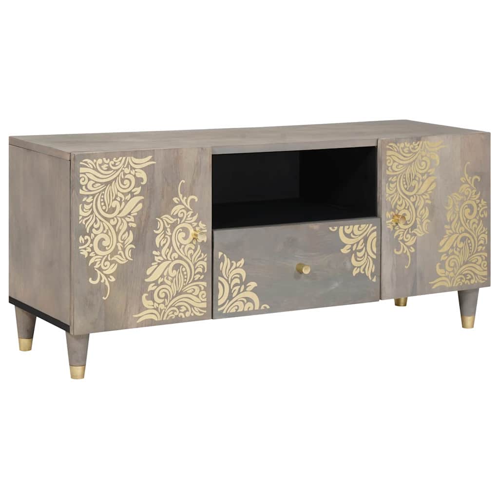 Meuble TV Gris et or 105 x 33.5 x 46 cm Bois de manguier massif XIOS