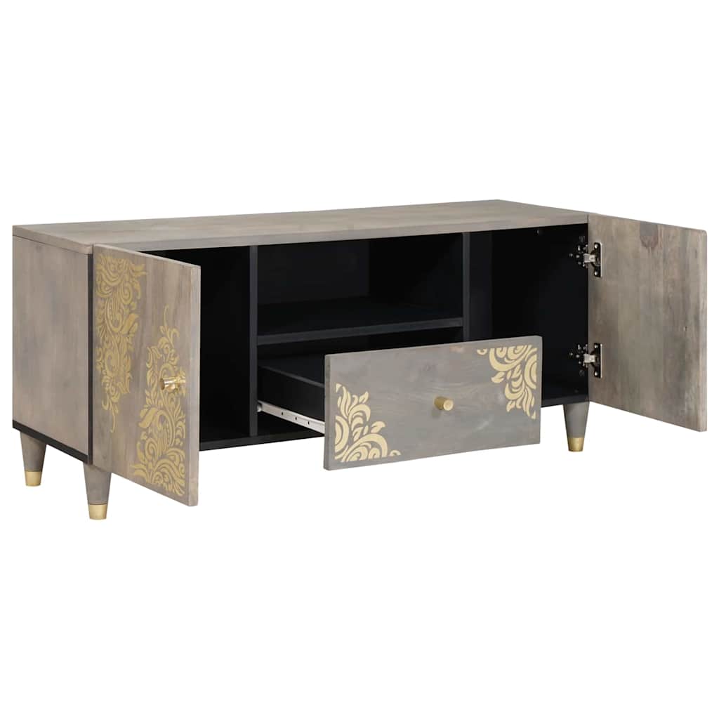 Meuble TV Gris et or 105 x 33.5 x 46 cm Bois de manguier massif XIOS