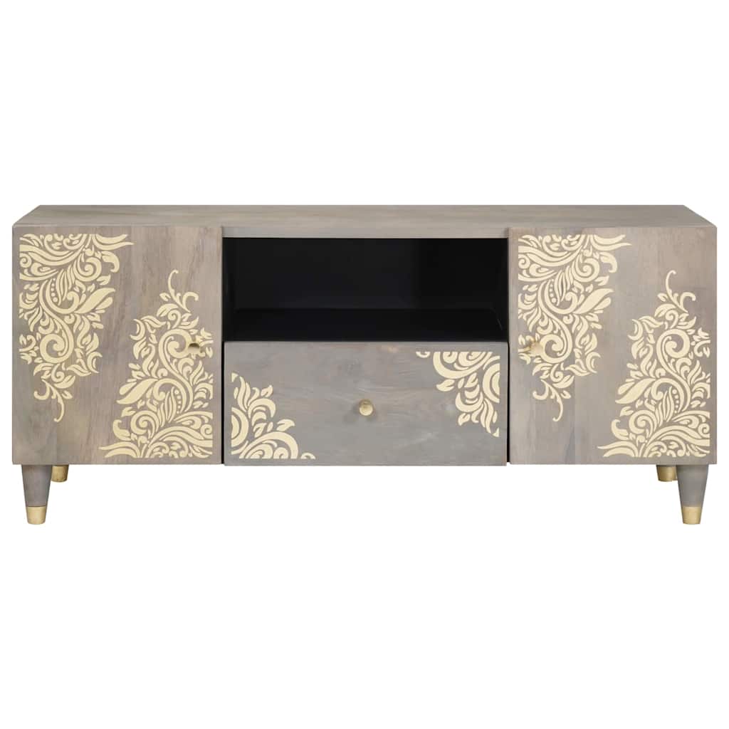 Meuble TV Gris et or 105 x 33.5 x 46 cm Bois de manguier massif XIOS