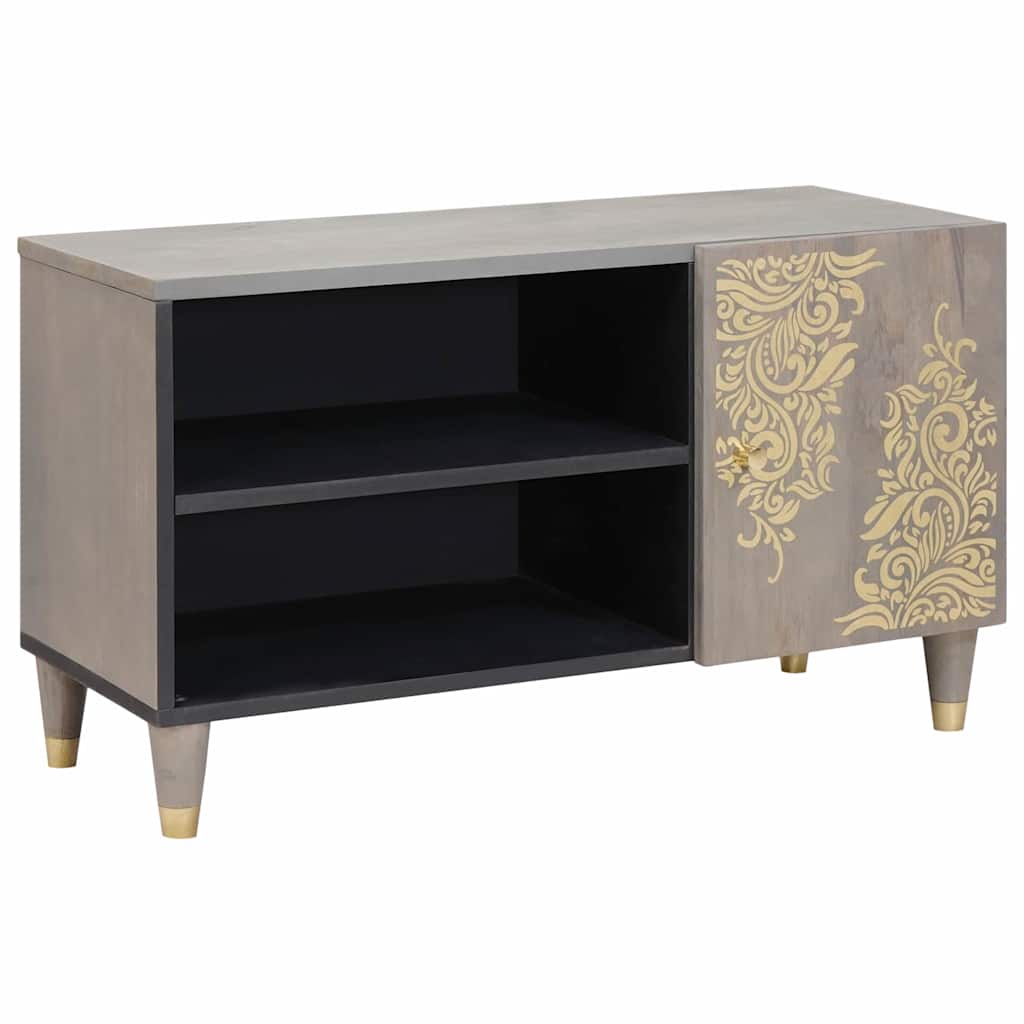 Meuble TV Gris et or 80 x 31.5 x 46 cm Bois de manguier massif XIOS