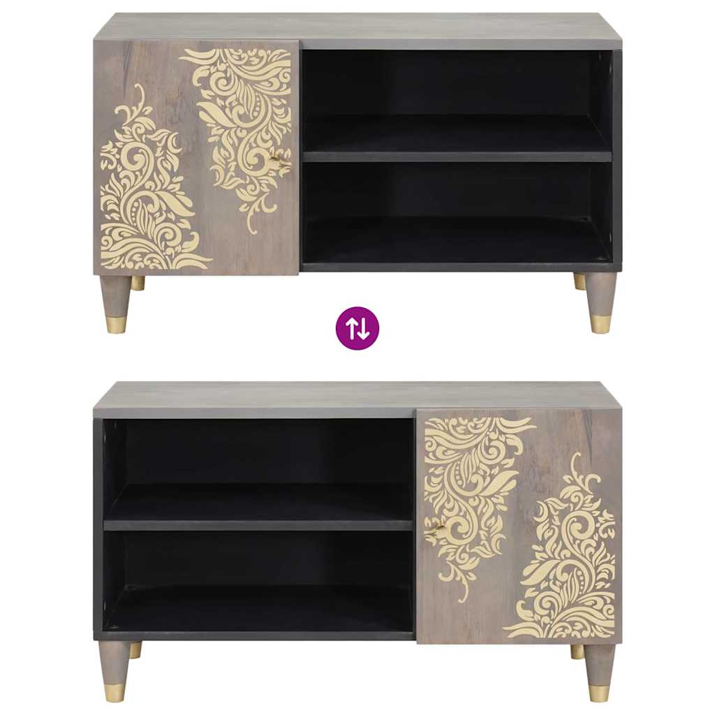 Meuble TV Gris et or 80 x 31.5 x 46 cm Bois de manguier massif XIOS