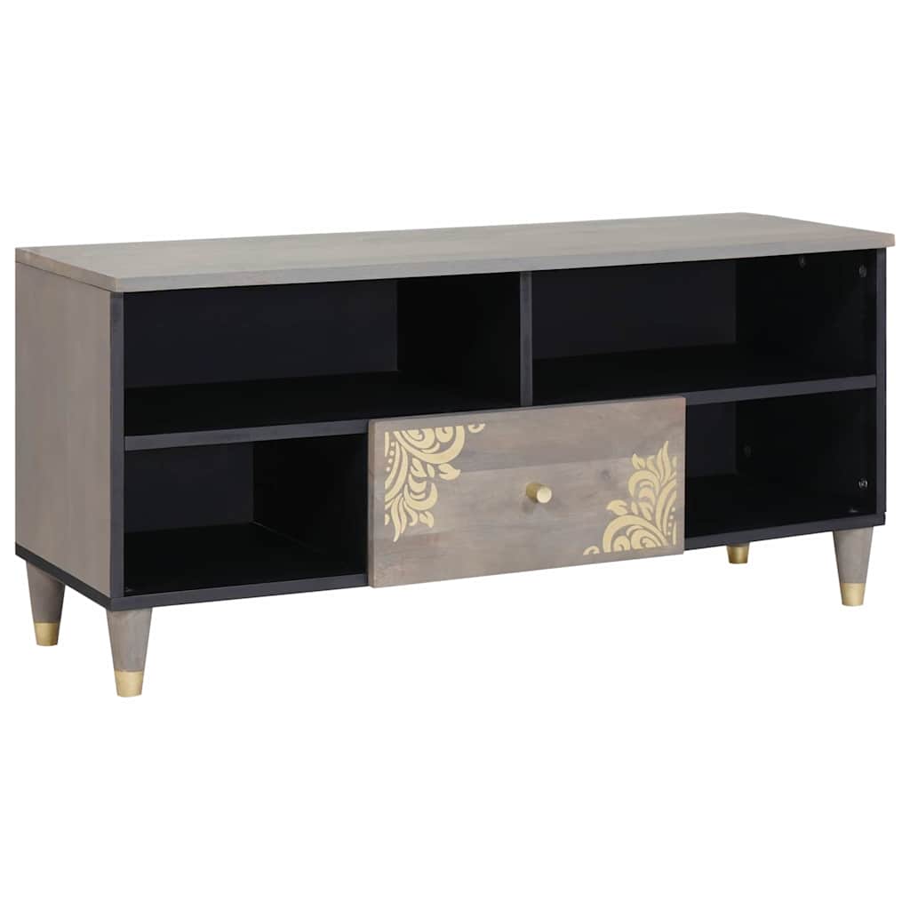 Meuble TV Gris et or 100 x 33.5 x 46 cm Bois de manguier massif XIOS