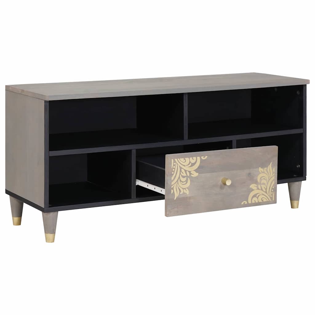 Meuble TV Gris et or 100 x 33.5 x 46 cm Bois de manguier massif XIOS