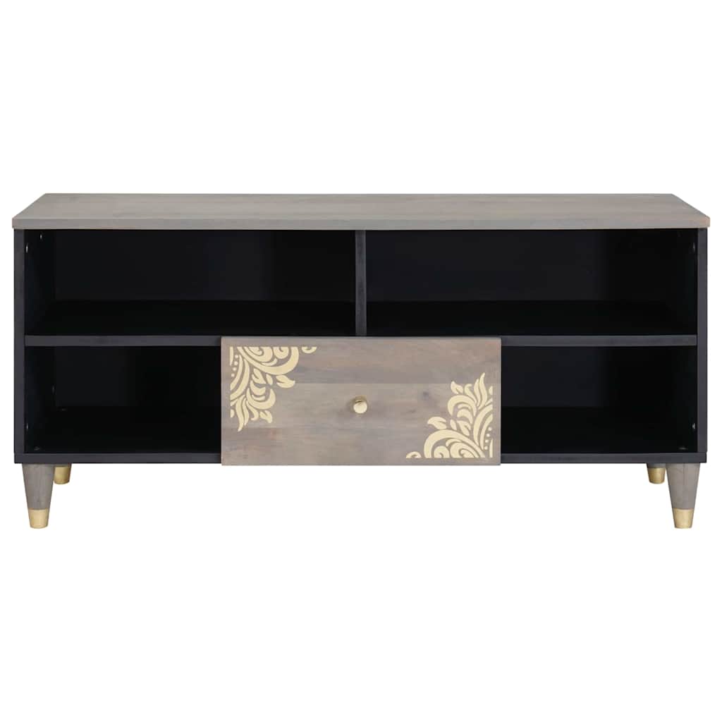 Meuble TV Gris et or 100 x 33.5 x 46 cm Bois de manguier massif XIOS