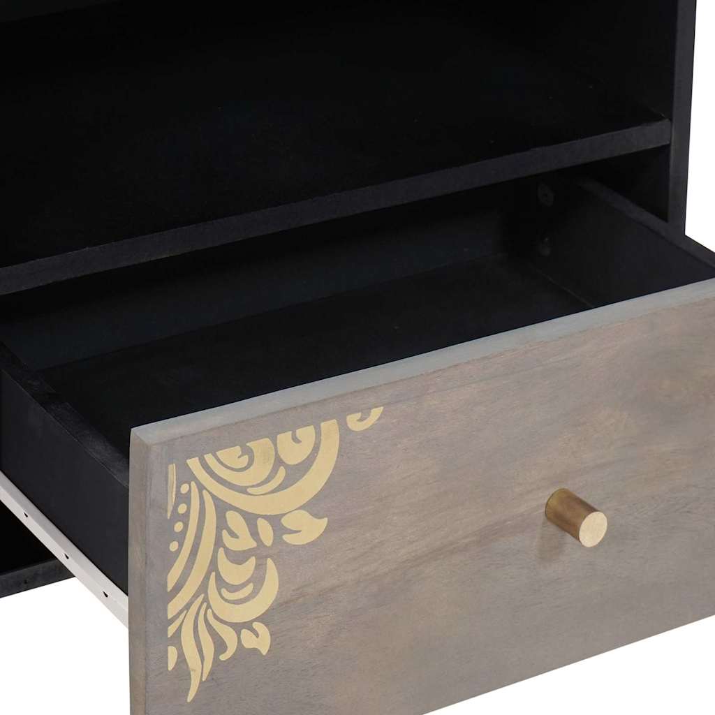 Meuble TV Gris et or 80 x 33.5 x 46 cm Bois de manguier massif XIOS