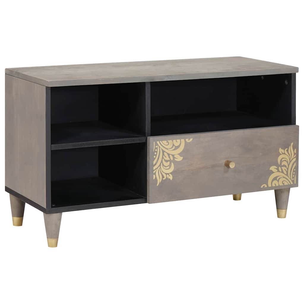 Meuble TV Gris et or 80 x 33.5 x 46 cm Bois de manguier massif XIOS
