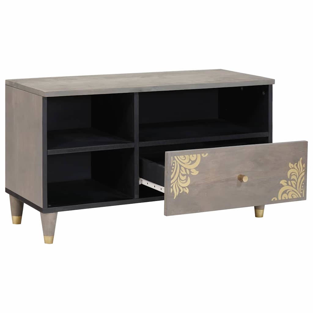 Meuble TV Gris et or 80 x 33.5 x 46 cm Bois de manguier massif XIOS