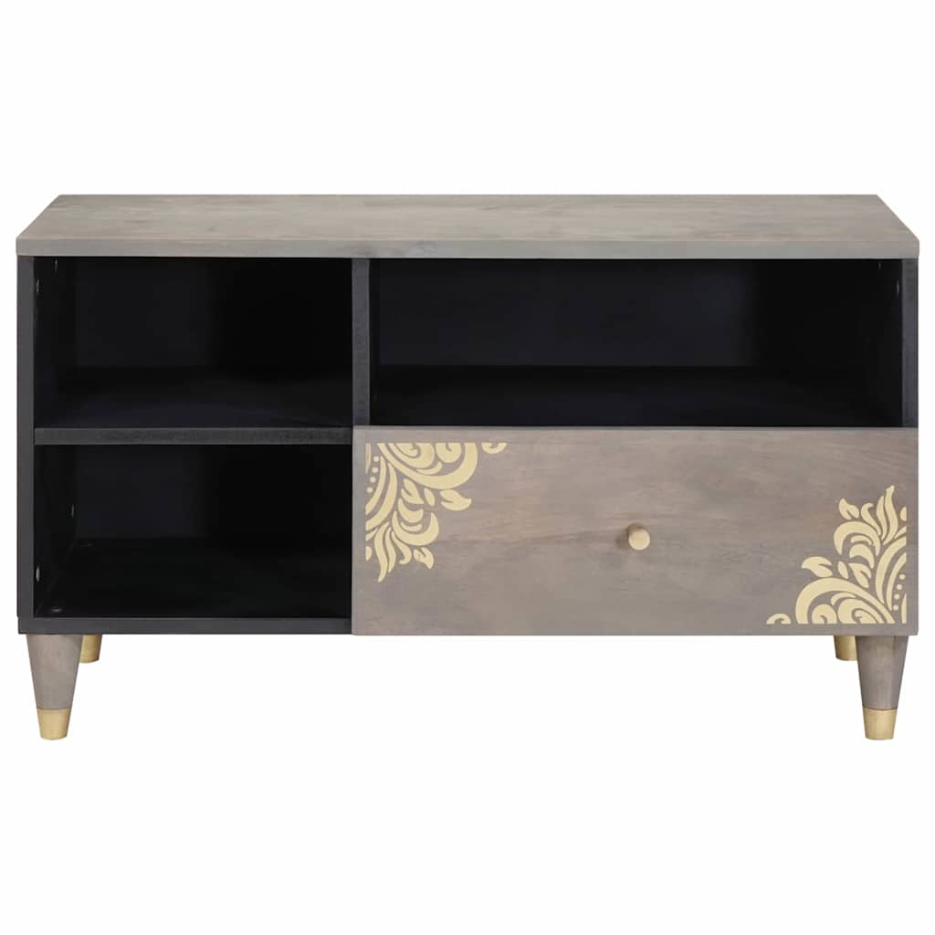 Meuble TV Gris et or 80 x 33.5 x 46 cm Bois de manguier massif XIOS