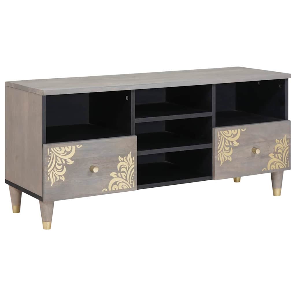 Meuble TV Gris et or 100 x 33.5 x 46 cm Bois de manguier massif XIOS