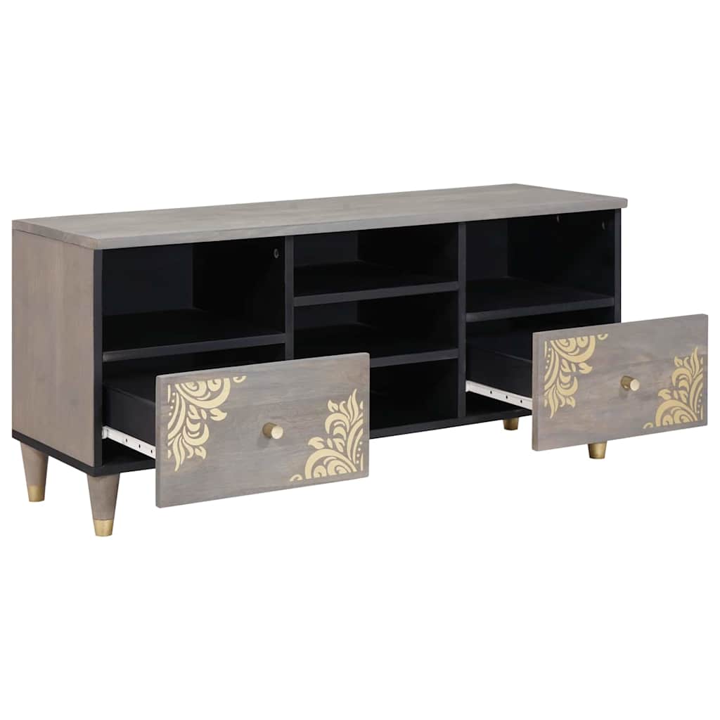 Meuble TV Gris et or 100 x 33.5 x 46 cm Bois de manguier massif XIOS